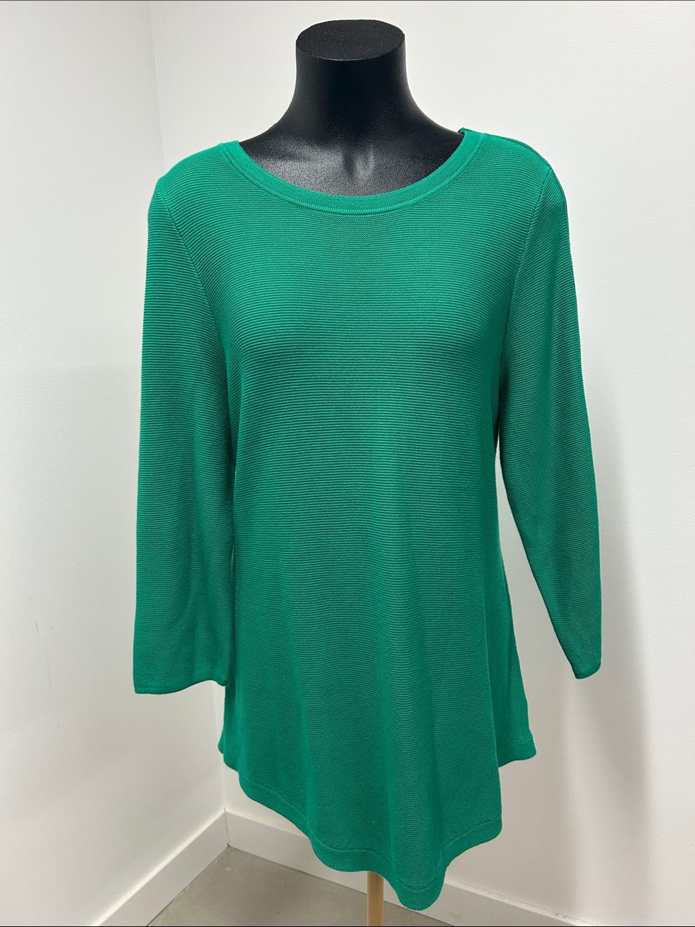 Talbots Kelly Green Textured Ottoman Knit Tunic Sweater Large 3/4 Sleeve⁠